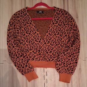 L&B Rust and Black Leopard Print V-Neck Sweater